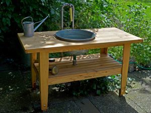 Pflanztisch Lärche aufgedickt natur geölt 140x49x74